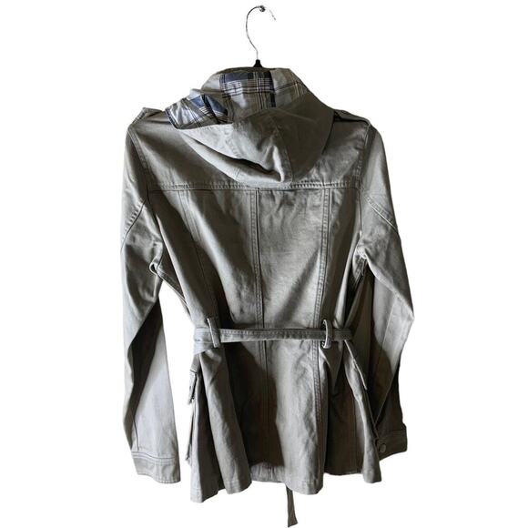 Chevognon Jacket Hoodie Womens Size Large Long Sleeves Pockets Snap Belted Khaki - Picture 2 of 9